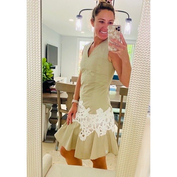 Derek Lam Khaki Lace V-Neck Dress Like New - Picture 9 of 16